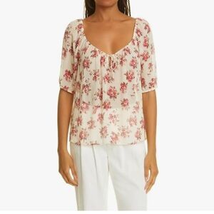 Paige NWT Franciska Top in Nude Cream/Cherry Red size S